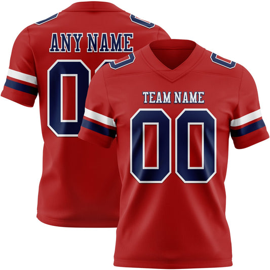 Custom Red Navy-White Mesh Authentic Football Jersey