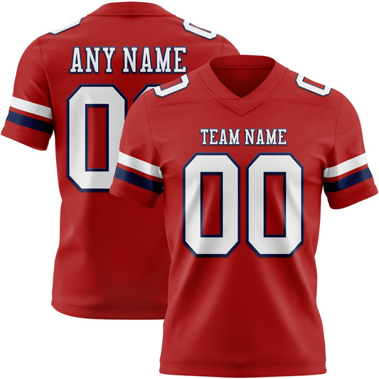 Custom Red White-Navy Mesh Authentic Football Jersey