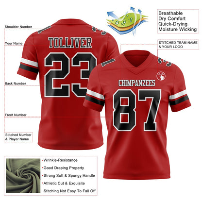 Custom Red Black-White Mesh Authentic Football Jersey