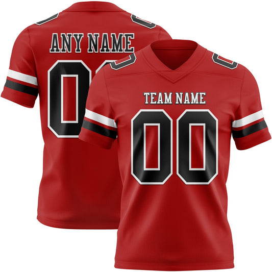Custom Red Black-White Mesh Authentic Football Jersey