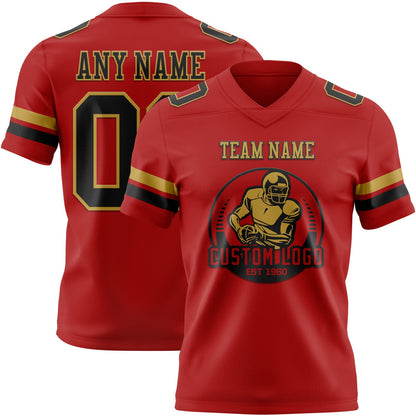 Custom Red Black-Old Gold Mesh Authentic Football Jersey