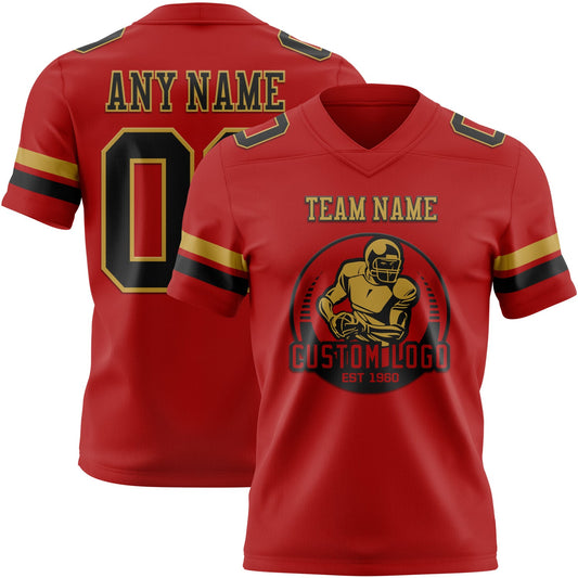 Custom Red Black-Old Gold Mesh Authentic Football Jersey