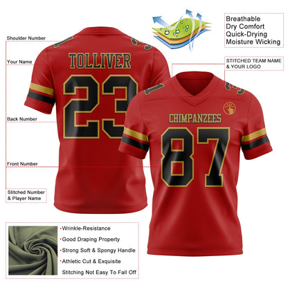 Custom Red Black-Old Gold Mesh Authentic Football Jersey