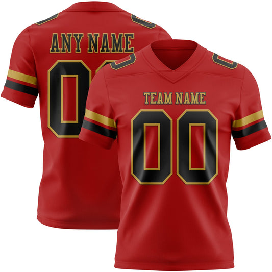 Custom Red Black-Old Gold Mesh Authentic Football Jersey