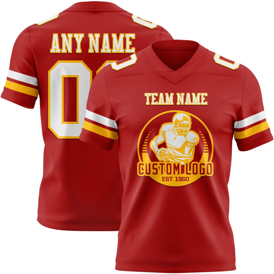Custom Red White-Gold Mesh Authentic Football Jersey