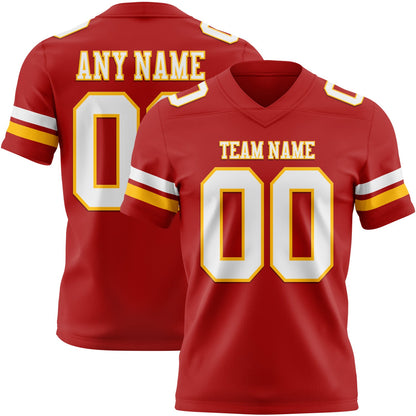 Custom Red White-Gold Mesh Authentic Football Jersey