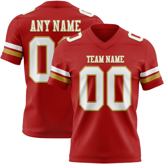 Custom Red White-Old Gold Mesh Authentic Football Jersey