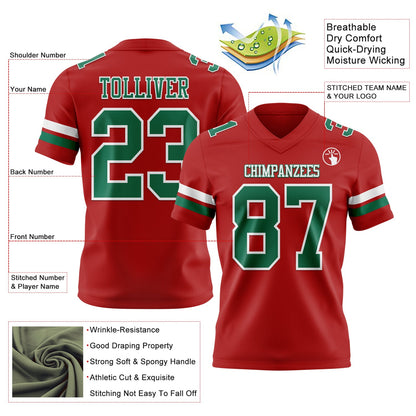 Custom Red Kelly Green-White Mesh Authentic Football Jersey