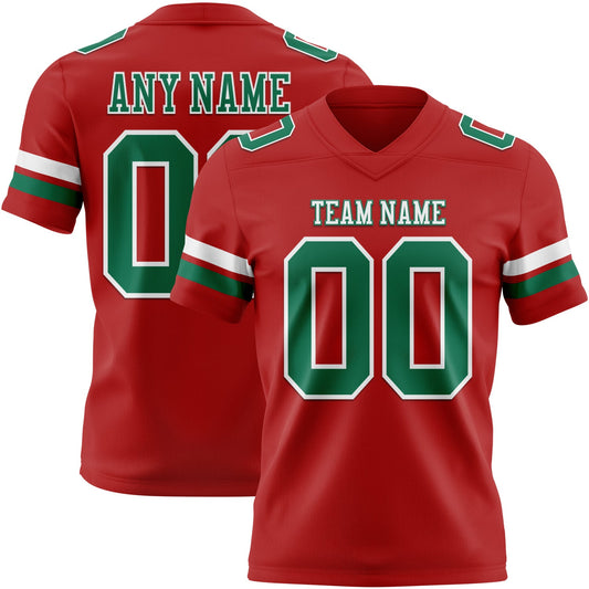 Custom Red Kelly Green-White Mesh Authentic Football Jersey