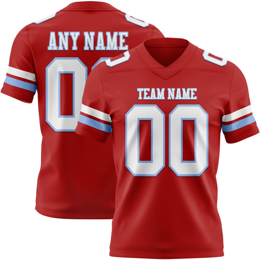 Custom Red White-Light Blue Mesh Authentic Football Jersey