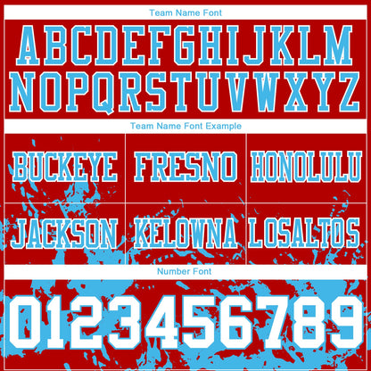 Custom Red White-Sky Blue Splash Mesh Authentic Football Jersey