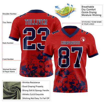 Custom Red Navy-White Splash Mesh Authentic Football Jersey