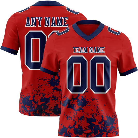 Custom Red Navy-White Splash Mesh Authentic Football Jersey