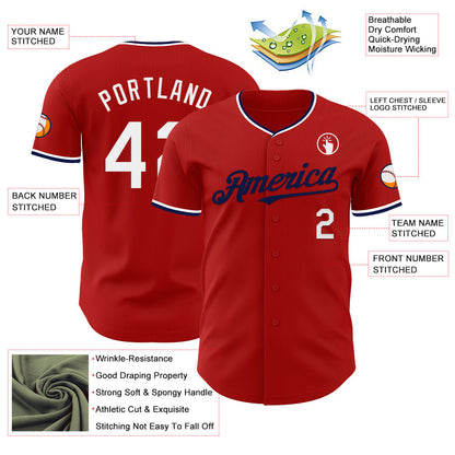 Custom Red White-Navy Authentic Baseball Jersey