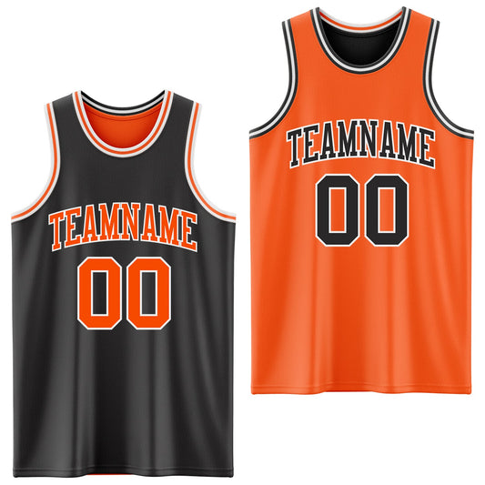 Custom Reversible Black Orange-White Double Side Sublimation Basketball Suit Jersey