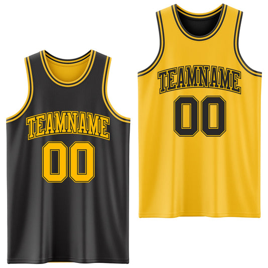 Custom Reversible Black Gold Double Side Sublimation Basketball Suit Jersey