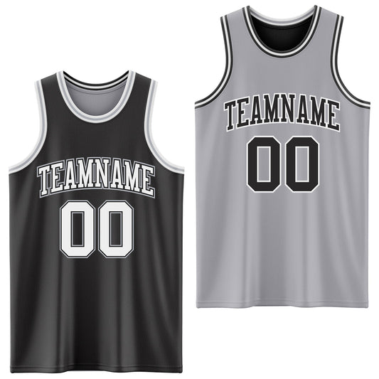 Custom Reversible Black White-Gray Double Side Sublimation Basketball Suit Jersey