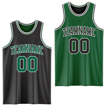 Custom Reversible Black Kelly Green-White Double Side Sublimation Basketball Suit Jersey