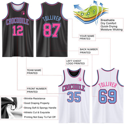 Custom Reversible Black Pink-Light Blue Double Side Sublimation Basketball Suit Jersey