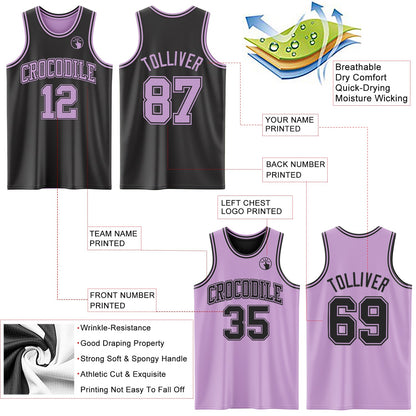 Custom Reversible Black Light Purple Double Side Sublimation Basketball Suit Jersey