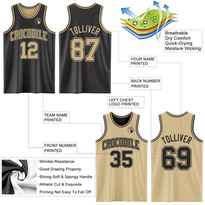 Custom Reversible Black Vegas Gold Double Side Sublimation Basketball Suit Jersey