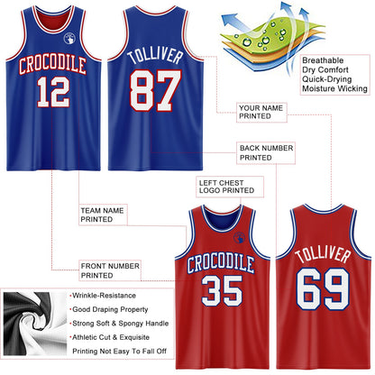 Custom Royal White-Red Reversible Double Side Sublimation Basketball Suit Jersey
