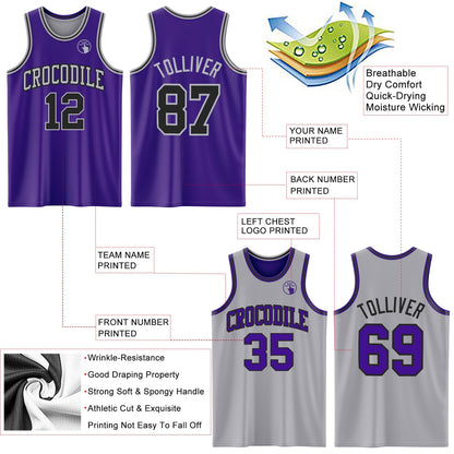 Custom Purple Black-Gray Reversible Double Side Sublimation Basketball Suit Jersey