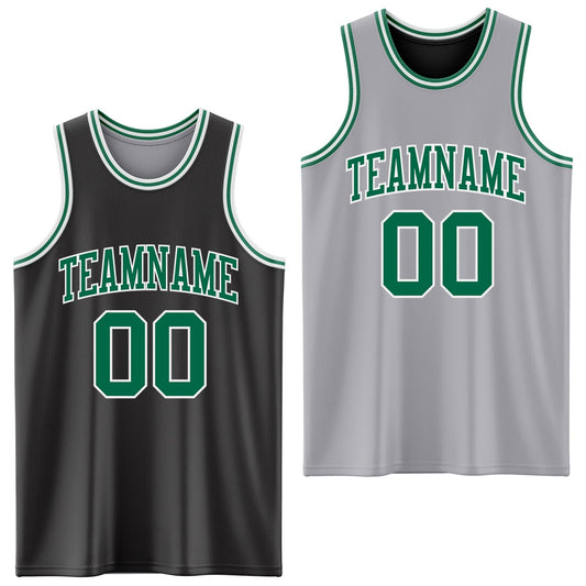 Custom Reversible Black Kelly Green-White Double Side Sublimation Basketball Suit Jersey