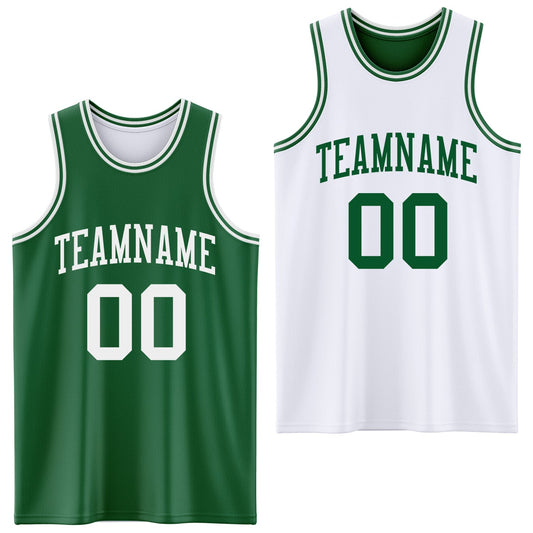 Custom Reversible Kelly Green White Double Side Sublimation Basketball Suit Jersey