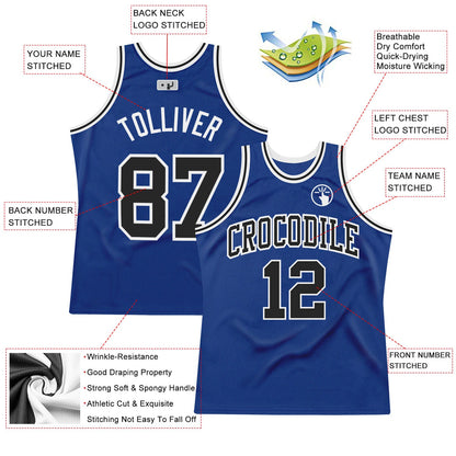 Custom Royal Black-White Authentic Throwback Basketball Jersey