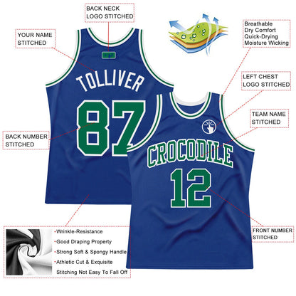 Custom Royal Kelly Green-White Authentic Throwback Basketball Jersey