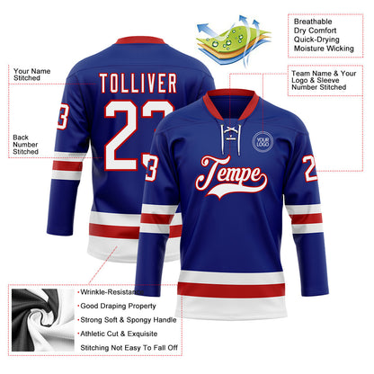Custom Royal White-Red Hockey Lace Neck Jersey