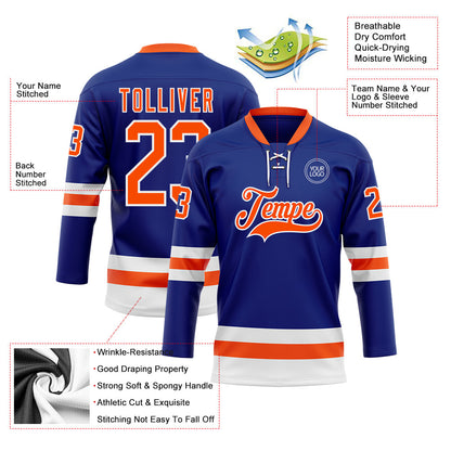 Custom Royal Orange-White Hockey Lace Neck Jersey