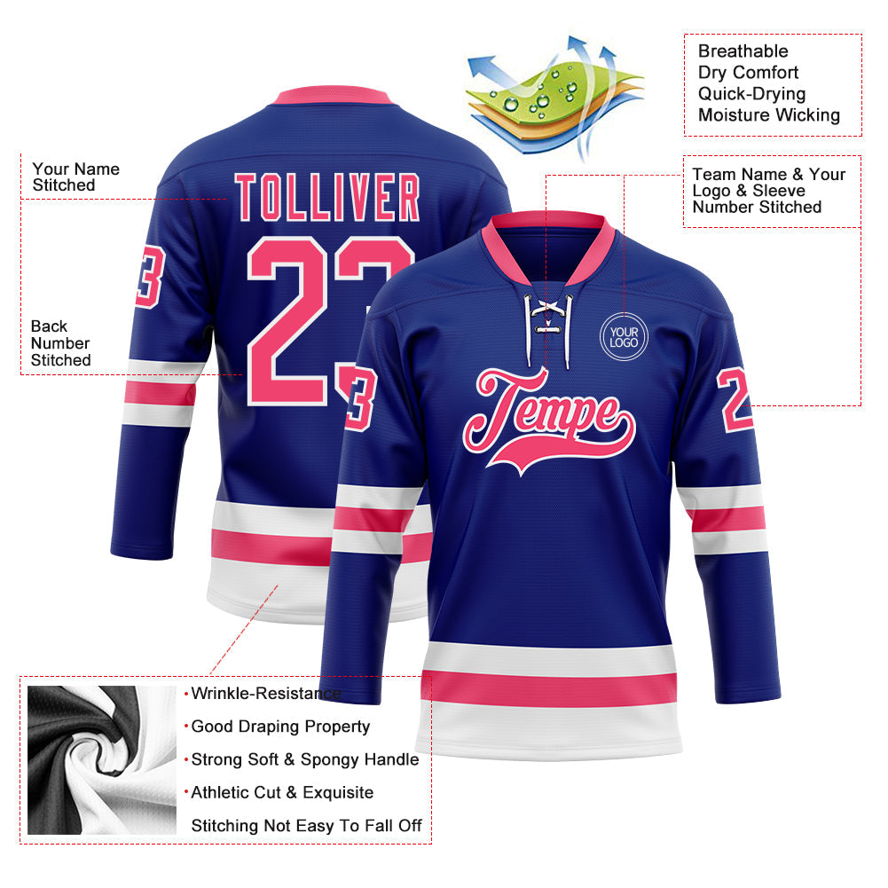 Custom Royal Neon Pink-White Hockey Lace Neck Jersey