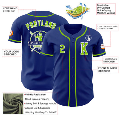 Custom Royal Neon Green-White Authentic Baseball Jersey