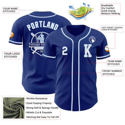 Custom Royal White-Light Blue Authentic Baseball Jersey