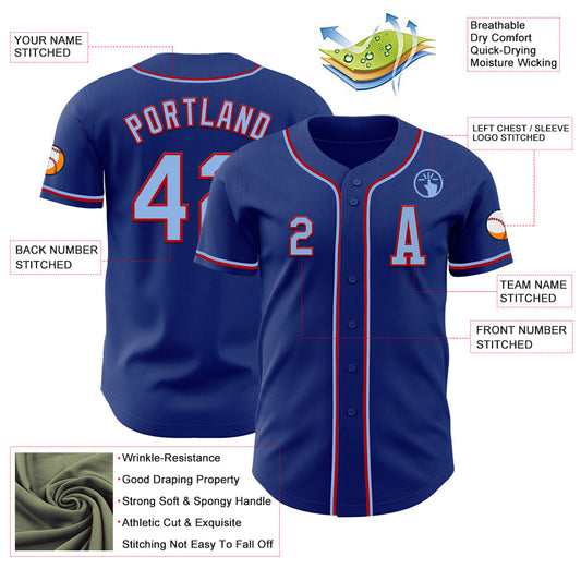 Custom Royal Light Blue-Red Authentic Baseball Jersey