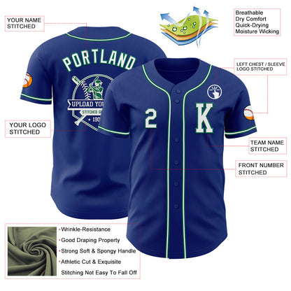 Custom Royal White-Kelly Green Authentic Baseball Jersey