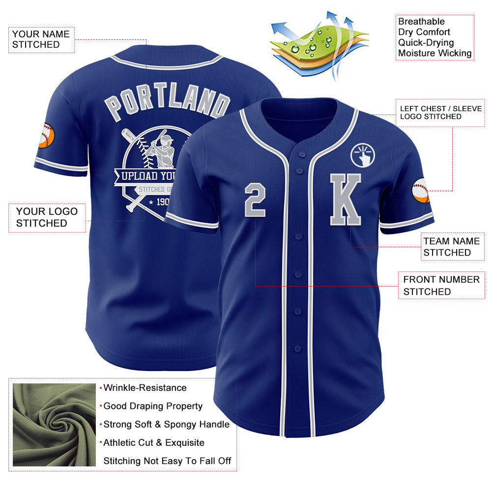 Custom Royal Gray-White Authentic Baseball Jersey