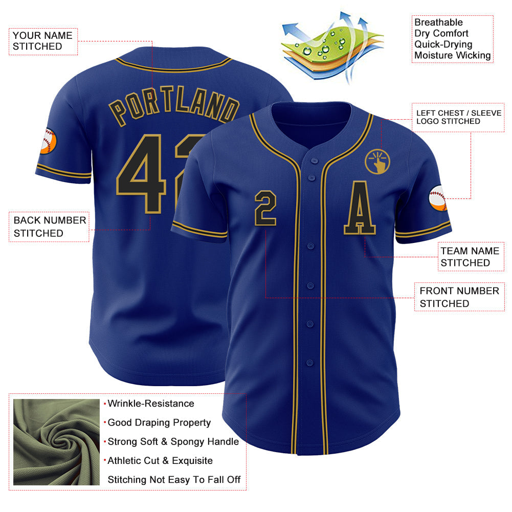Custom Royal Black-Old Gold Authentic Baseball Jersey