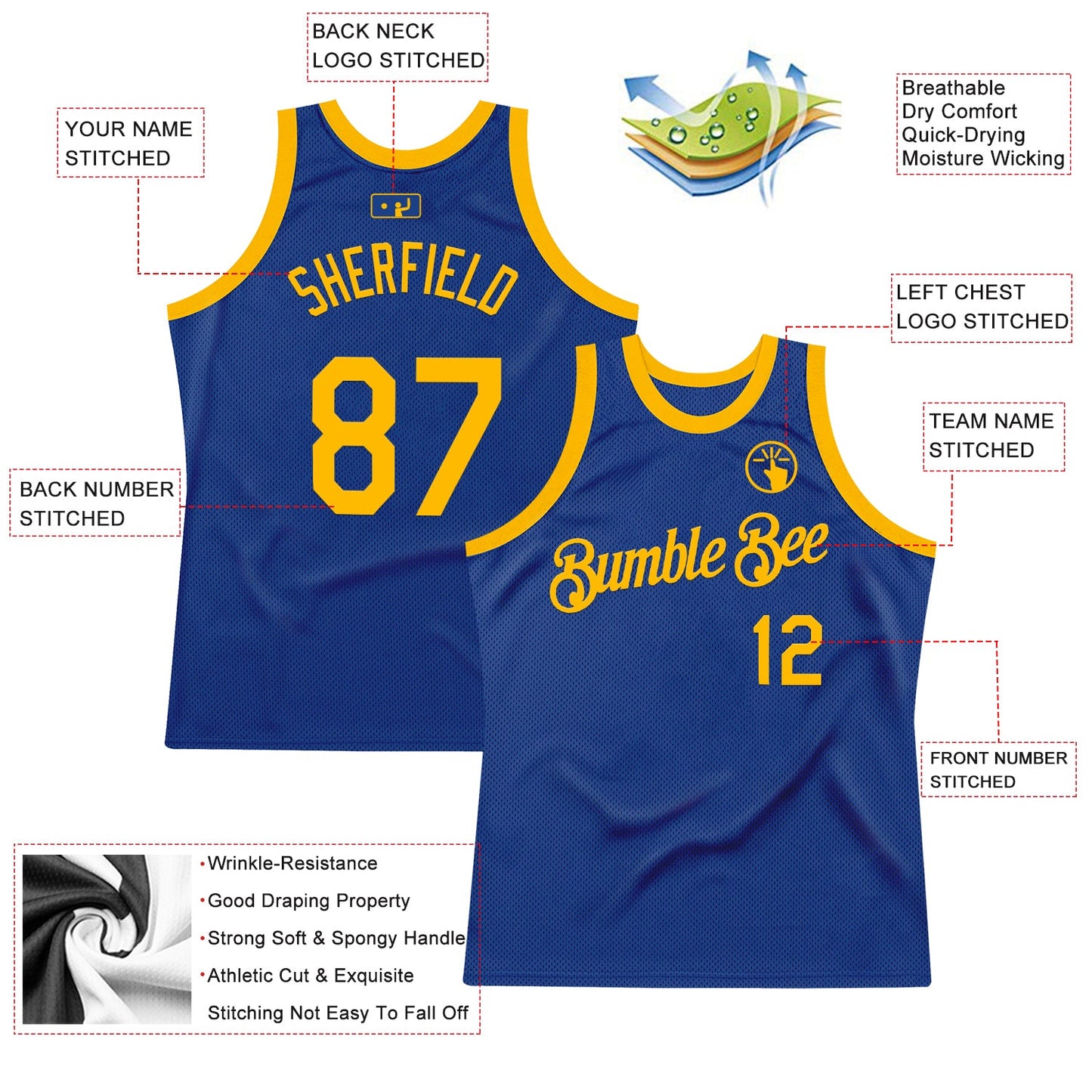 Custom Royal Gold Authentic Throwback Basketball Jersey