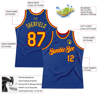 Custom Royal Gold-Red Authentic Throwback Basketball Jersey