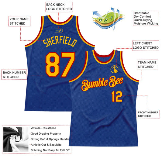 Custom Royal Gold-Red Authentic Throwback Basketball Jersey