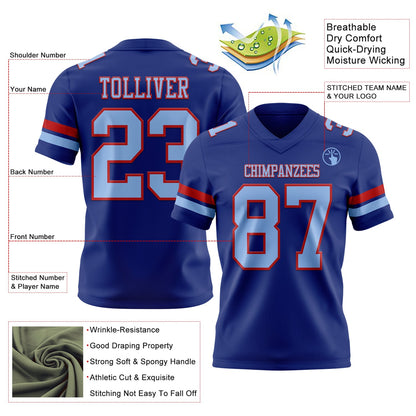 Custom Royal Light Blue-Red Mesh Authentic Football Jersey