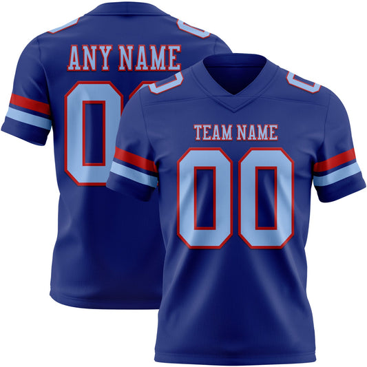 Custom Royal Light Blue-Red Mesh Authentic Football Jersey