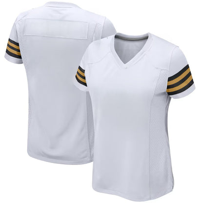 Custom Women's Saints White/Black Exact Replica Football Jersey