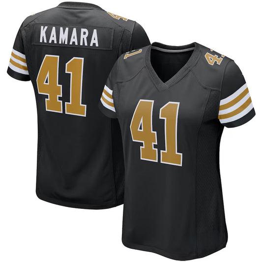Custom Women's Saints White/Black Exact Replica Football Jersey