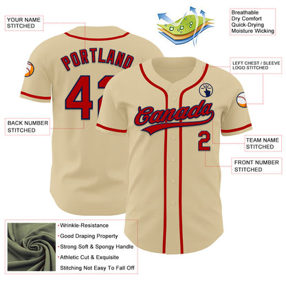 Custom Sand Red-Navy Authentic Baseball Jersey