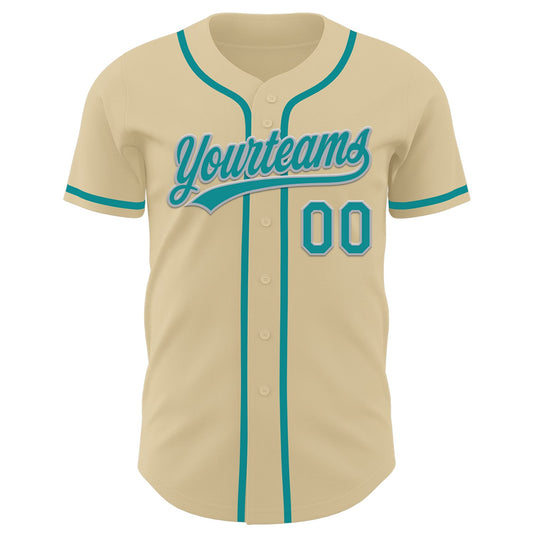 Custom Sand Teal-Gray Authentic Baseball Jersey