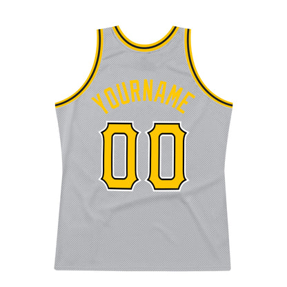 Custom Gray Gold-Black Authentic Throwback Basketball Jersey